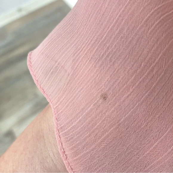 David’s Bridal Strapless Pink Crinkle Chiffon Bridesmaid Dress with Cascade - Picture 7 of 9